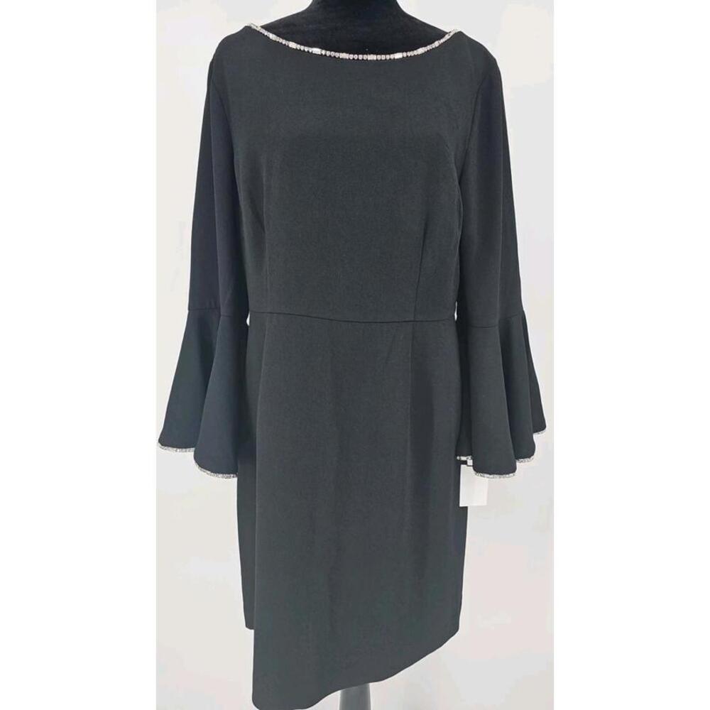 Trina Turk‎ Bromely Dress 12 Black Jeweled Details Bell Sleeve NWT $348